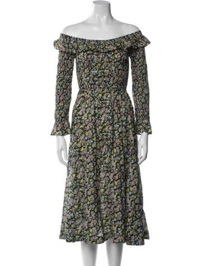 Pre-owned Doen Floral Print Midi Length Dress In Neutral
