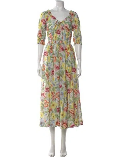 Pre-owned Doen Floral Print Midi Length Dress In Neutral