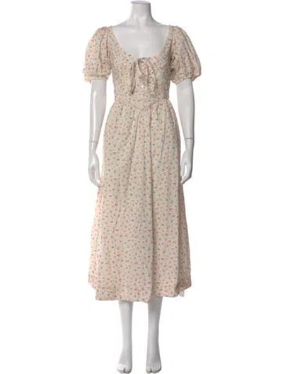 Pre-owned Doen Floral Print Midi Length Dress In Neutral