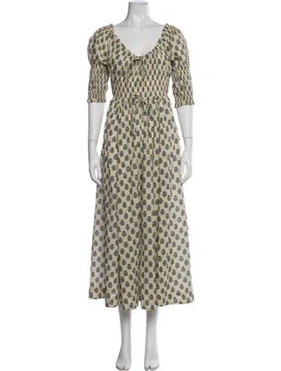 Pre-owned Doen Floral Print Midi Length Dress In Neutral