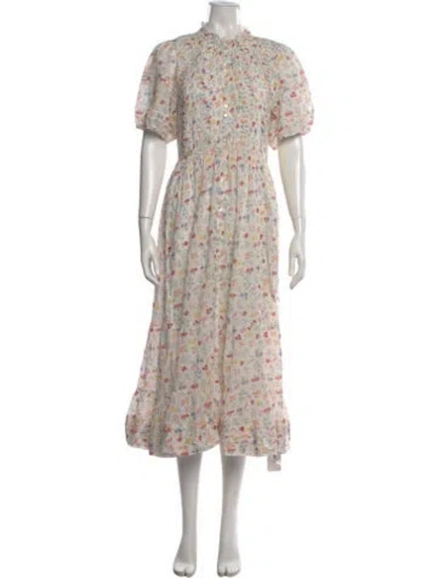 Pre-owned Doen Floral Print Midi Length Dress In Neutral