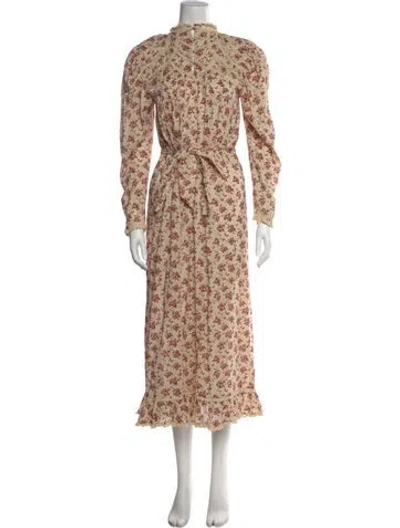 Pre-owned Doen Floral Print Midi Length Dress In Neutral