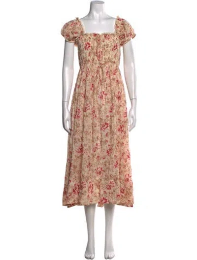 Pre-owned Doen Floral Print Midi Length Dress In Neutral
