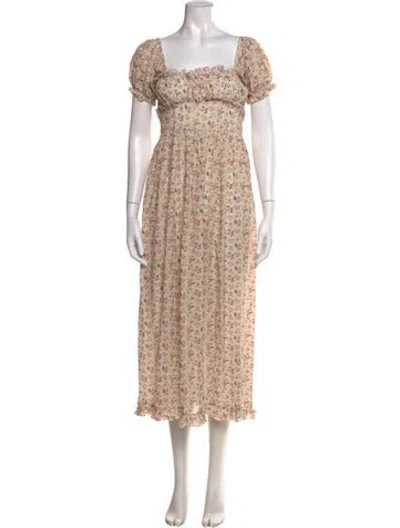 Pre-owned Doen Floral Print Midi Length Dress In Neutral