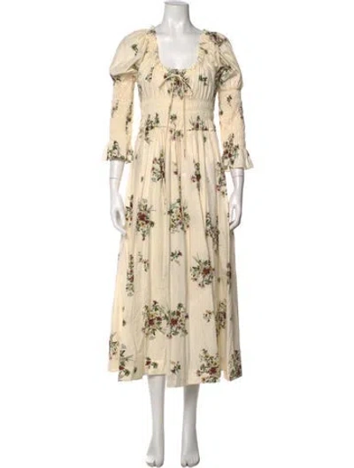 Pre-owned Doen Floral Print Midi Length Dress In Neutral