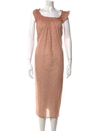 Pre-owned Doen Floral Print Midi Length Dress In Neutral