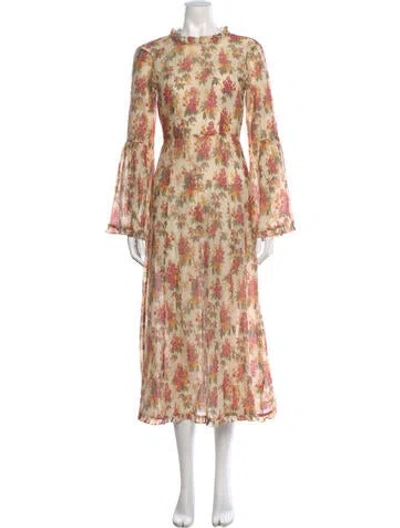 Pre-owned Doen Floral Print Midi Length Dress In Neutral