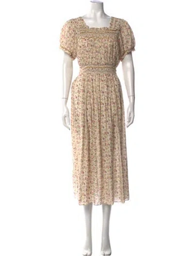 Pre-owned Doen Floral Print Midi Length Dress In Neutral