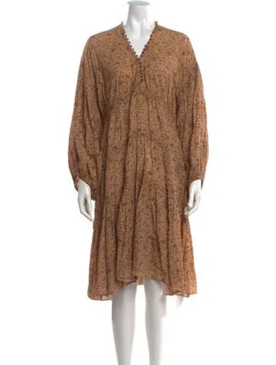 Pre-owned Doen Floral Print Midi Length Dress In Neutrals