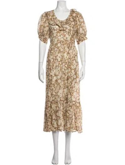 Pre-owned Doen Floral Print Midi Length Dress In Neutrals