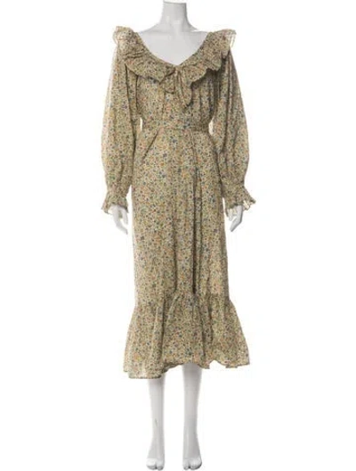Pre-owned Doen Floral Print Midi Length Dress In Neutrals