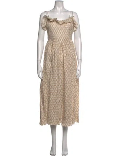 Pre-owned Doen Floral Print Midi Length Dress In Neutrals