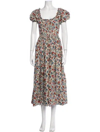 Pre-owned Doen Floral Print Midi Length Dress In Neutrals