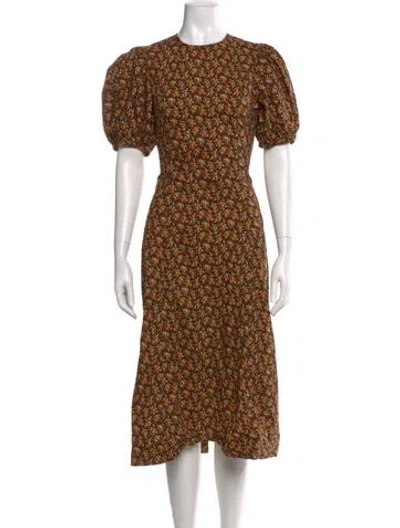 Pre-owned Doen Floral Print Midi Length Dress In Orange