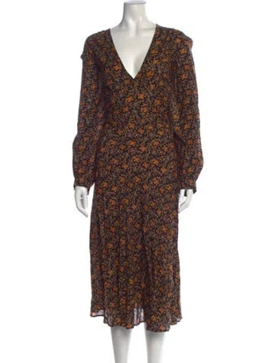 Pre-owned Doen Floral Print Midi Length Dress In Orange