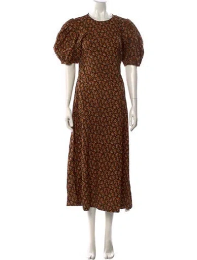 Pre-owned Doen Floral Print Midi Length Dress In Orange