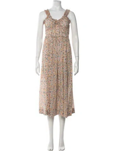 Pre-owned Doen Floral Print Midi Length Dress In Orange