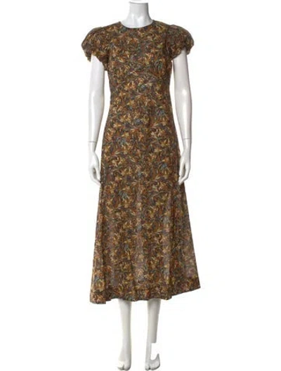 Pre-owned Doen Floral Print Midi Length Dress In Orange