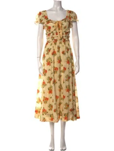 Pre-owned Doen Floral Print Midi Length Dress In Orange