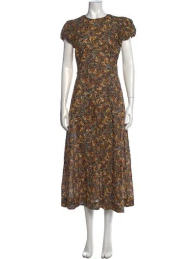 Pre-owned Doen Floral Print Midi Length Dress In Orange
