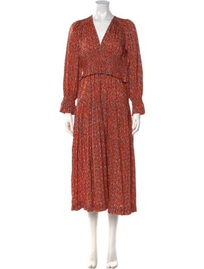 Pre-owned Doen Floral Print Midi Length Dress In Orange