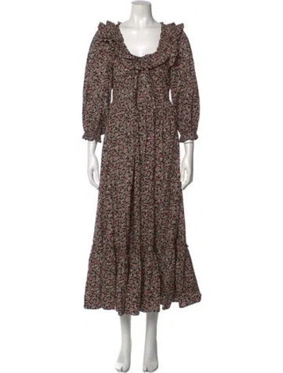 Pre-owned Doen Floral Print Midi Length Dress In Pink