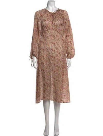 Pre-owned Doen Floral Print Midi Length Dress In Pink
