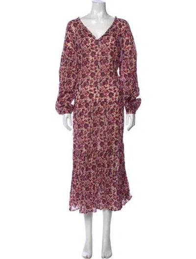 Pre-owned Doen Floral Print Midi Length Dress In Purple