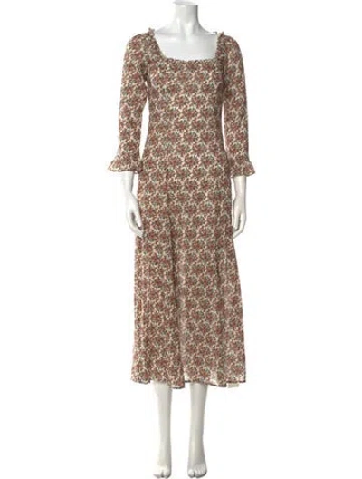 Pre-owned Doen Floral Print Midi Length Dress In Red