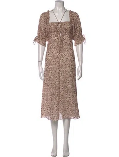 Pre-owned Doen Floral Print Midi Length Dress In Red