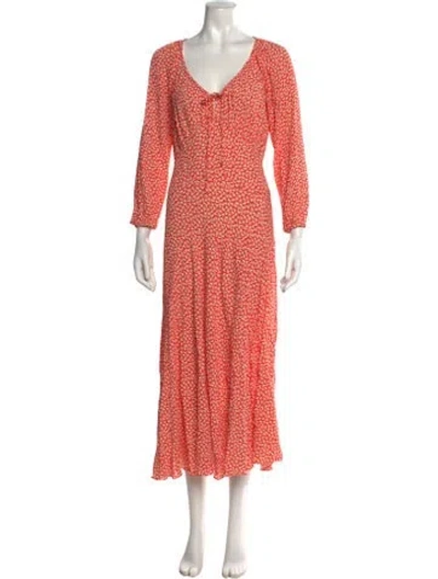 Pre-owned Doen Floral Print Midi Length Dress In Red