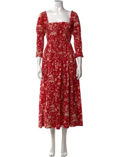 Pre-owned Doen Floral Print Midi Length Dress In Red