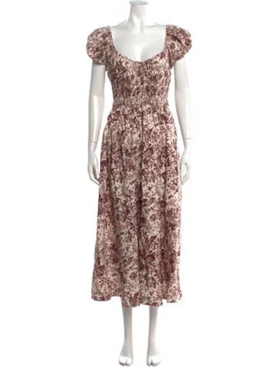 Pre-owned Doen Floral Print Midi Length Dress In Red