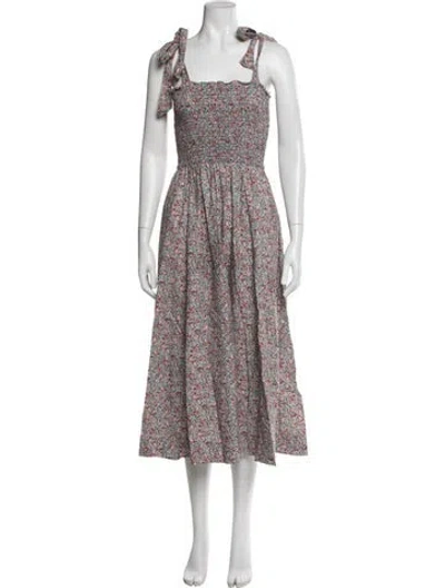 Pre-owned Doen Floral Print Midi Length Dress In Red