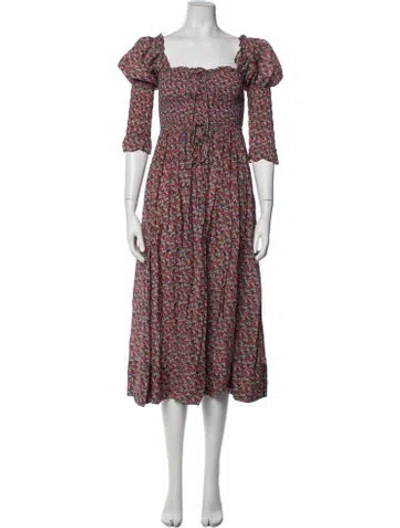 Pre-owned Doen Floral Print Midi Length Dress In Red