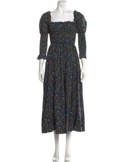 Pre-owned Doen Floral Print Midi Length Dress W/ Tags In Blue