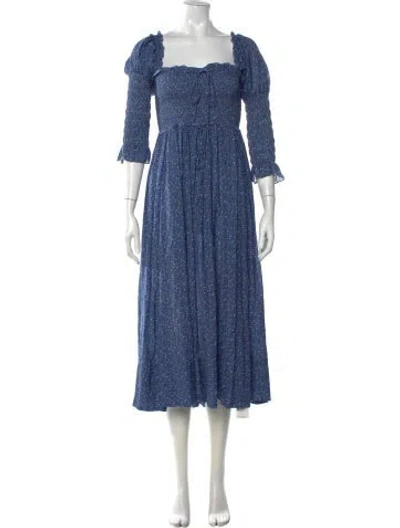 Pre-owned Doen Floral Print Midi Length Dress W/ Tags In Blue