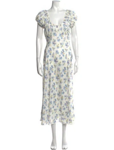 Pre-owned Doen Floral Print Midi Length Dress W/ Tags In Blue