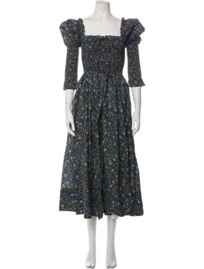 Pre-owned Doen Floral Print Midi Length Dress W/ Tags In Blue