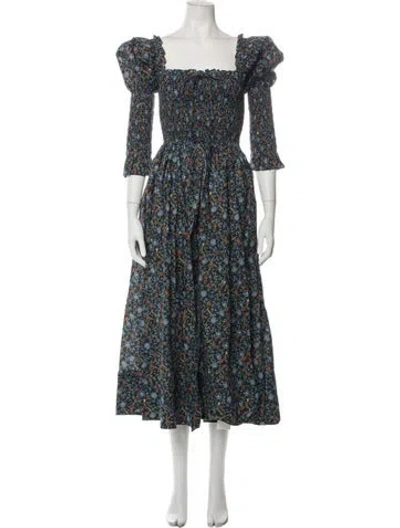 Pre-owned Doen Floral Print Midi Length Dress W/ Tags In Blue