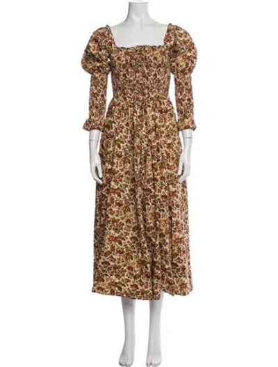 Pre-owned Doen Floral Print Midi Length Dress W/ Tags In Brown/neutrals
