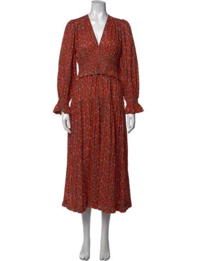 Pre-owned Doen Floral Print Midi Length Dress W/ Tags In Red
