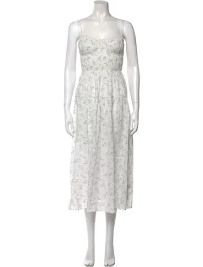 Pre-owned Doen Floral Print Midi Length Dress W/ Tags In White