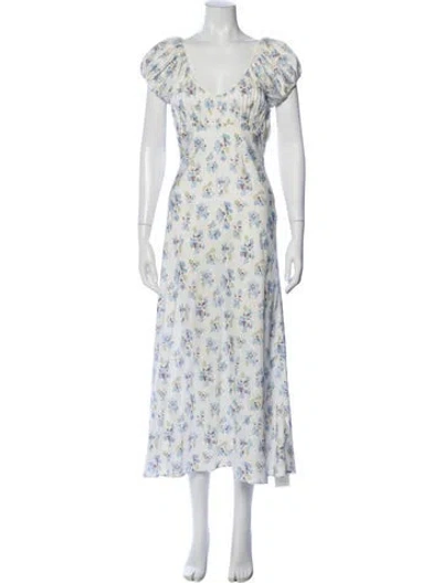 Pre-owned Doen Floral Print Midi Length Dress W/ Tags In White