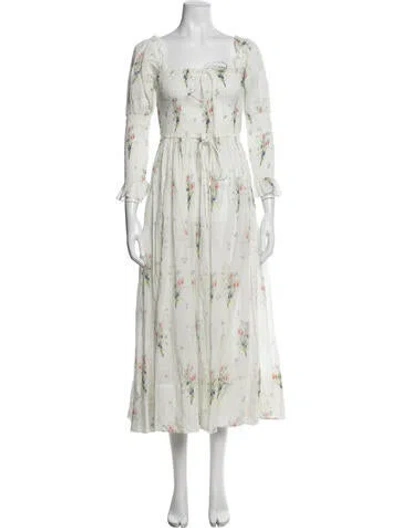 Pre-owned Doen Floral Print Midi Length Dress W/ Tags In White