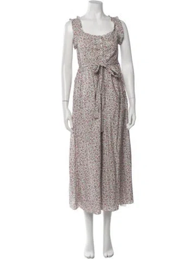 Pre-owned Doen Floral Print Midi Length Dress W/ Tags In White