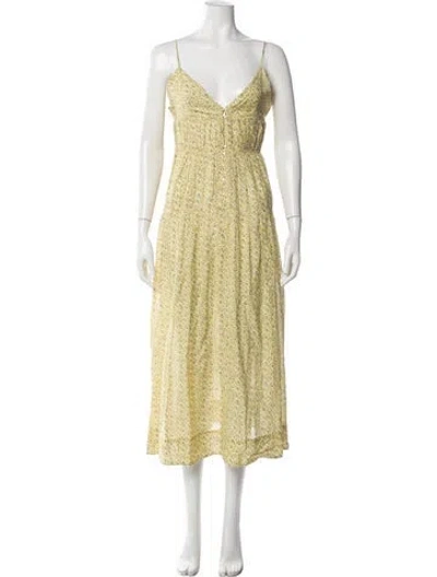 Pre-owned Doen Floral Print Midi Length Dress W/ Tags In Yellow