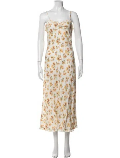 Pre-owned Doen Floral Print Midi Length Dress W/ Tags In Yellow