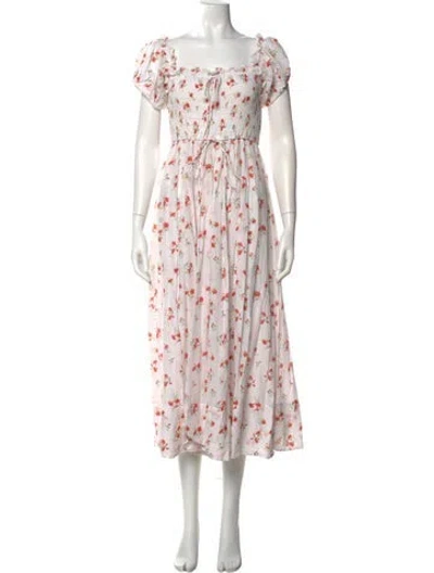 Pre-owned Doen Floral Print Midi Length Dress In White