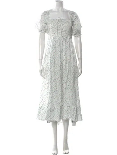 Pre-owned Doen Floral Print Midi Length Dress In White